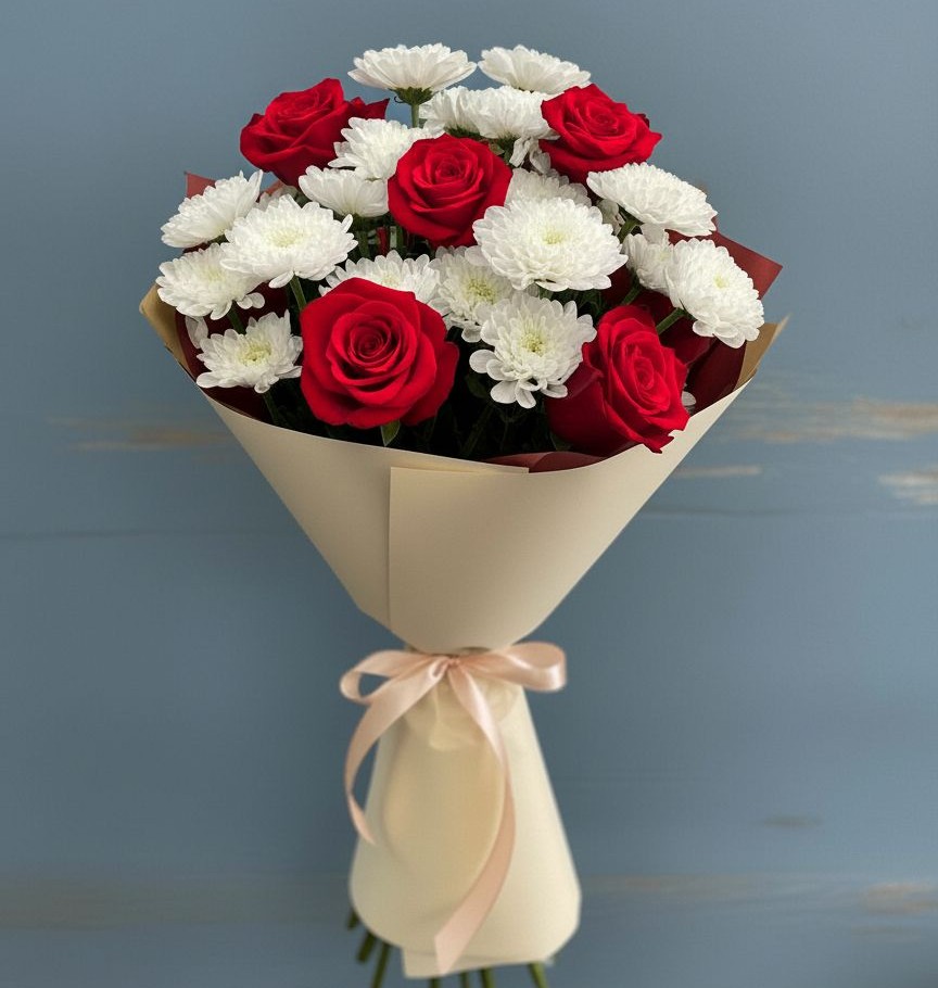 Букет цветов из: Розы и Хризантемы в Долгое