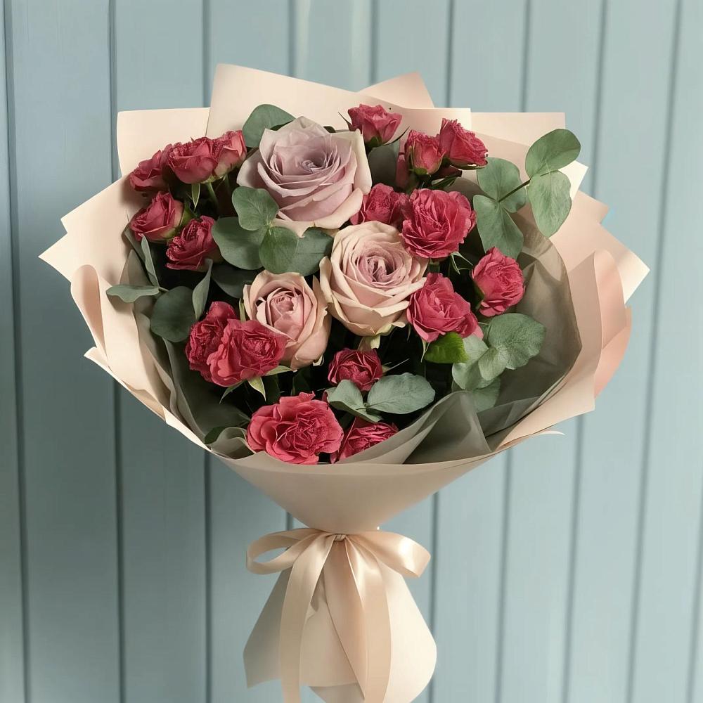 Букет цветов из: Гвоздики и Розы в Долгое
