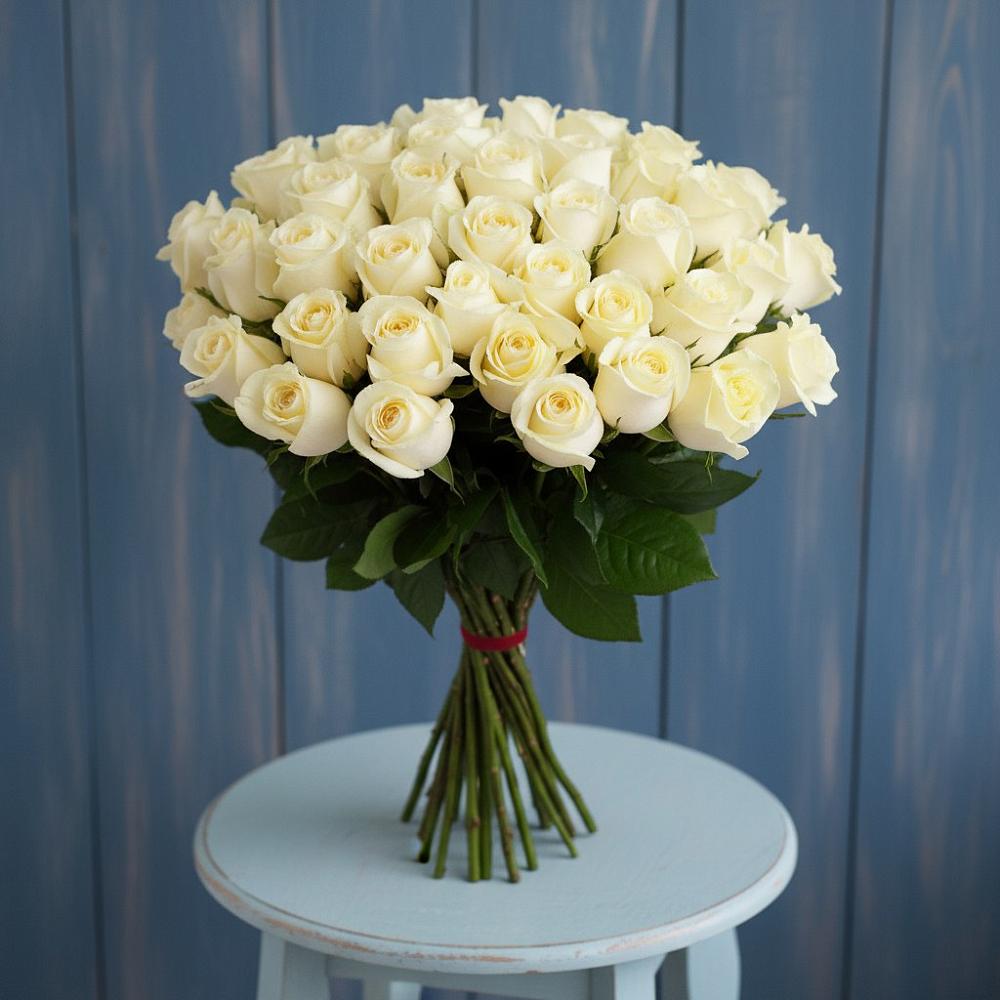 Букет 51 Белая роза Эдлесс Лав в Долгое