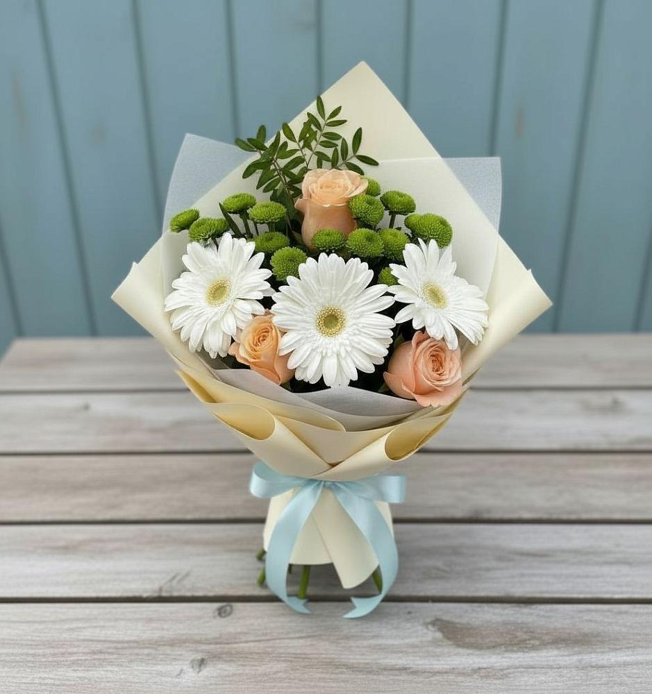 Букет цветов из: Герберы, Розы и Хризантемы в Долгое