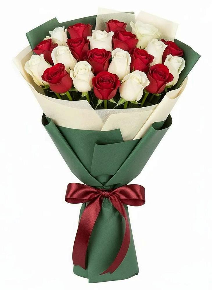Букет Микс из красных и белых роз в Долгое