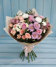 Букет цветов из:  Хризантемы, Розы и Альстромерии в Долгое