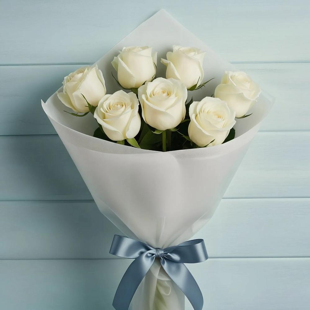 Букет 7 Белых роз Эдлесс Лав в Долгое